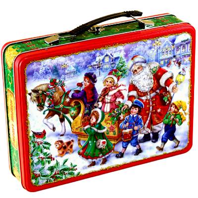 Детский новогодний подарок в жестяной упаковке весом 1500 грамм