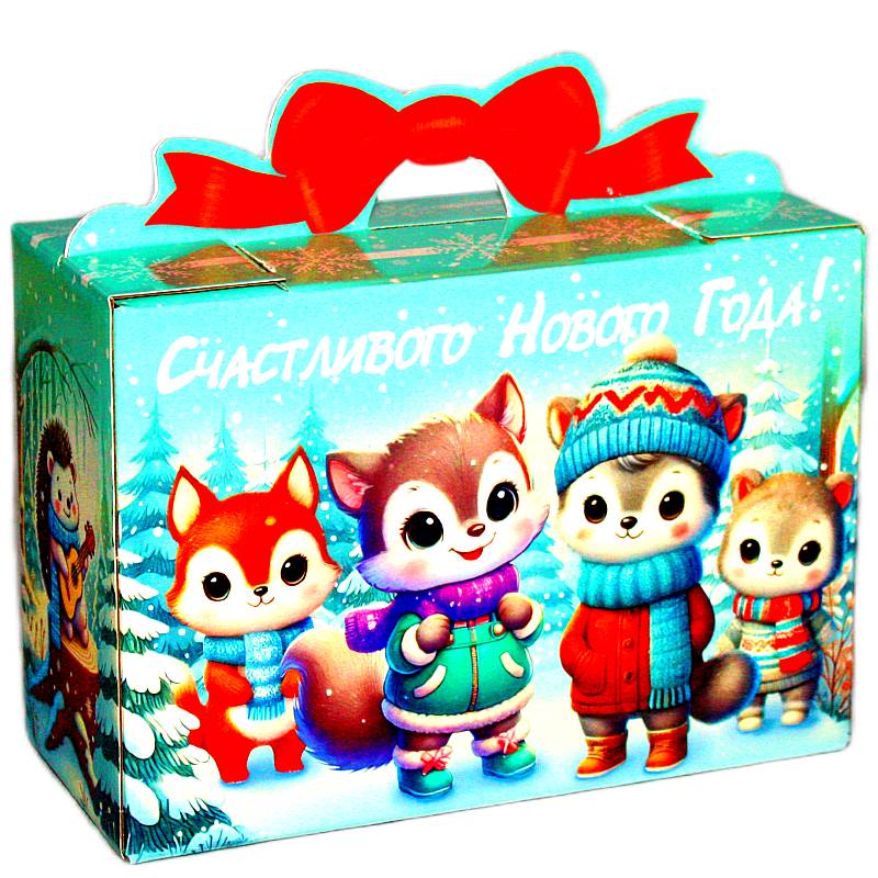 Детский новогодний подарок в картонной упаковке весом 1450 грамм
